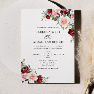 Convites Casamento Floral Rustic Burgundy Blush
