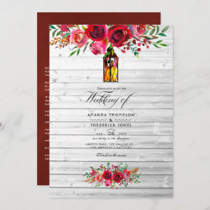 Convites Casamento Floral Rustic Burgundy e Pink Watercolor