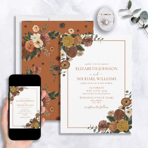 Convites Casamento Floral Rustic Burnt Orange Watercolor