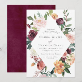 Convites Casamento Floral Rustic Charm Burgundy Blush Diamo