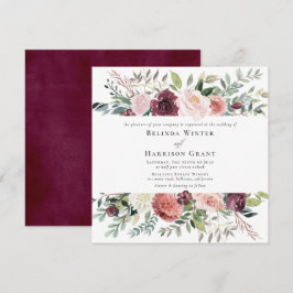Convites Casamento Floral Rustic Charm Burgundy Blush SQ Ro