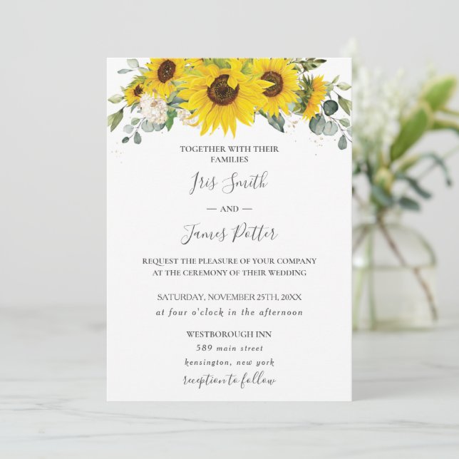 Convites Casamento Floral Rustic Chic Sunflower (Em pé/Frente)