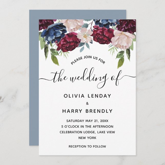 Convites Casamento Floral Rustic Chic Watercolor (Frente/Verso)