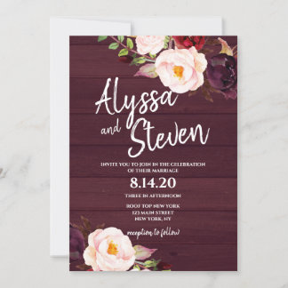 Convites Casamento Floral Rustic Country Burgundy
