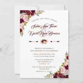 Convites Casamento Floral Rustic Country Burgundy Marsala