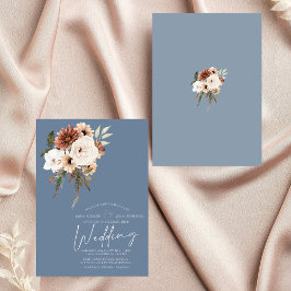 Convites Casamento Floral Rustic Dusty Blue Peach