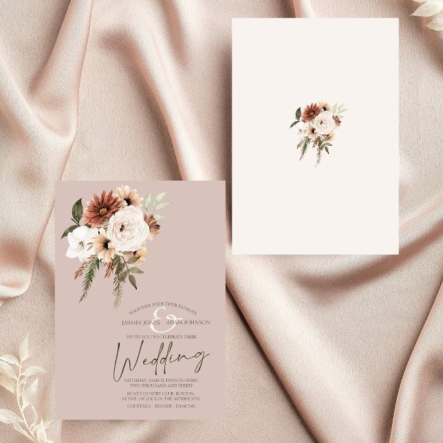 Convites Casamento Floral Rustic Dusty Pink e Verde (Rustic Dusty Pink and Green Floral Wedding Invitation)