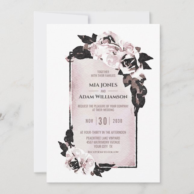 Convites Casamento Floral Rustic Dusty Rosa Watercolor (Frente)