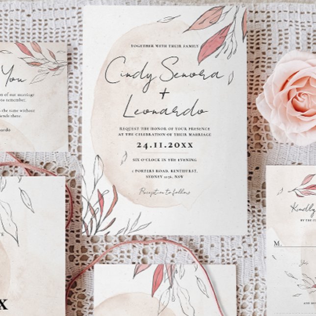 Convites Casamento Floral Rustic Earthy Watercolor (Criador carregado)
