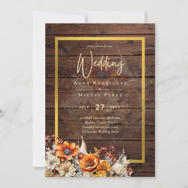 Convites Casamento Floral Rustic Fall (Frente)