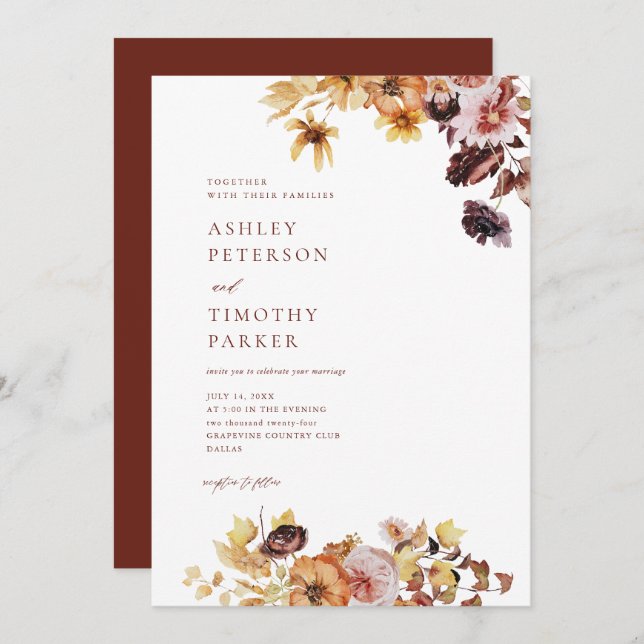 Convites Casamento Floral Rustic Fall Boho (Frente/Verso)
