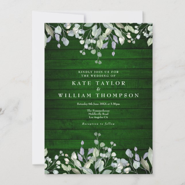 Convites Casamento Floral Rustic Green Wood Greenery (Frente)