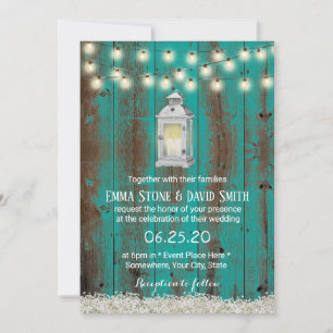 Convites Casamento Floral Rustic Lanterna Teal Barn Country