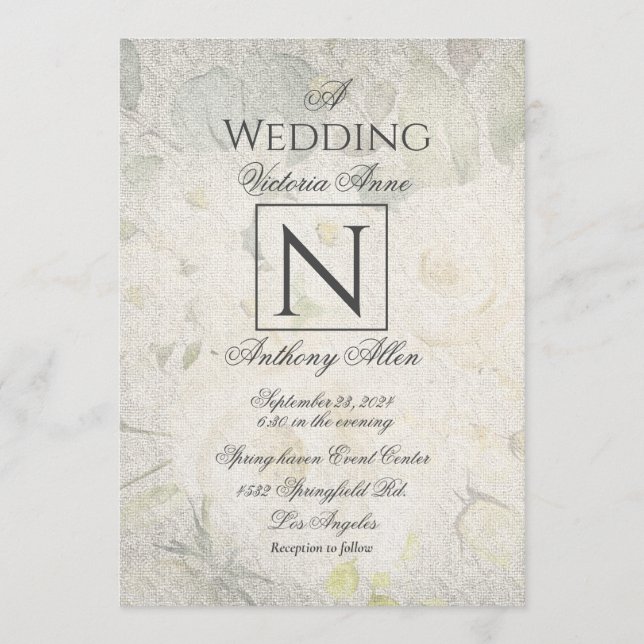 Convites Casamento Floral Rustic Monograma Watercolor (Frente)