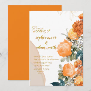 Convites Casamento Floral Rustic Neutral Boho laranja