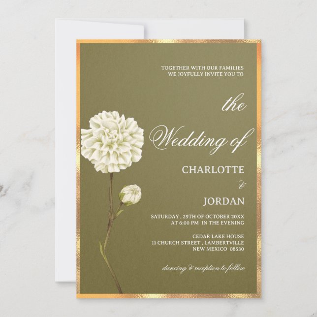 Convites Casamento Floral Rustic Olive Green e White (Frente)