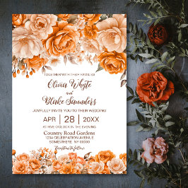Convites Casamento Floral Rustic Orange