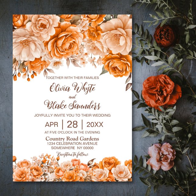 Convites Casamento Floral Rustic Orange (Criador carregado)