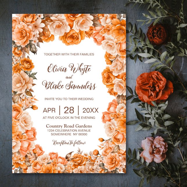 Convites Casamento Floral Rustic Orange (Criador carregado)