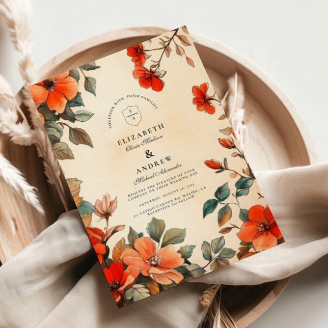Convites Casamento Floral Rustic Orange (Criador carregado)