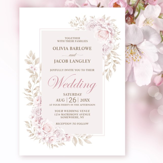 Convites Casamento Floral Rustic Pink (Criador carregado)