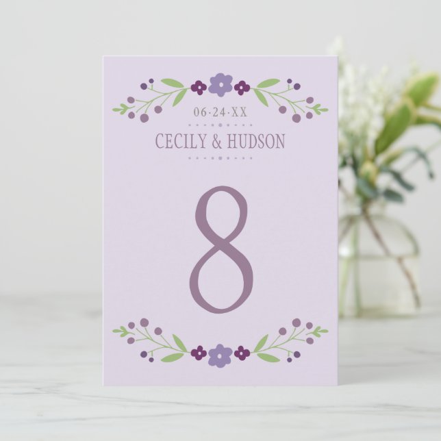 Convites Casamento Floral Rustic Purple e Green (Em pé/Frente)