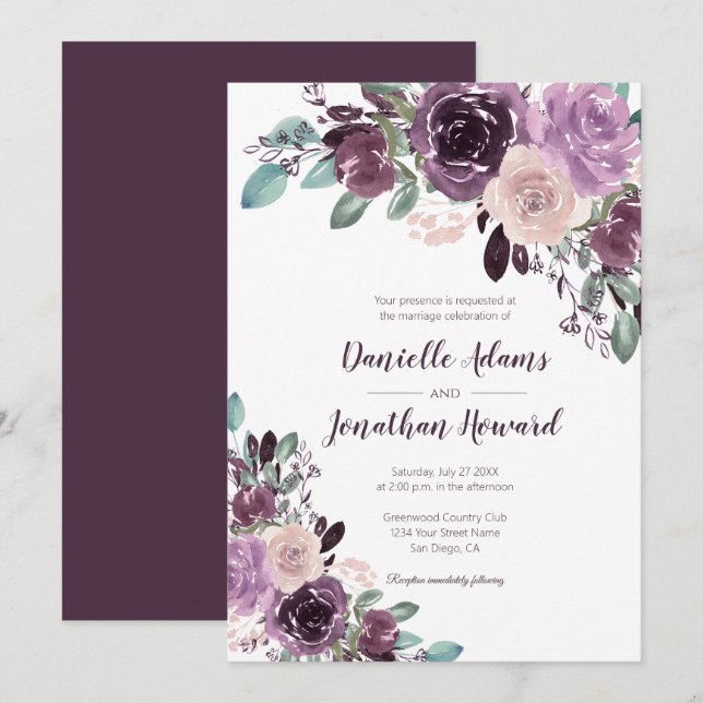 Convites Casamento Floral Rustic Sangria | (Frente/Verso)