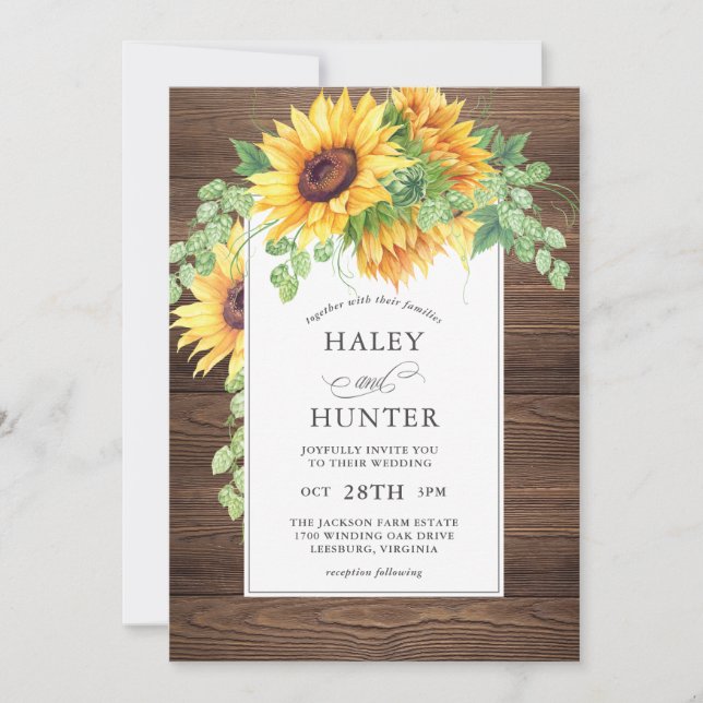 Convites Casamento Floral Rustic Sunflower (Frente)