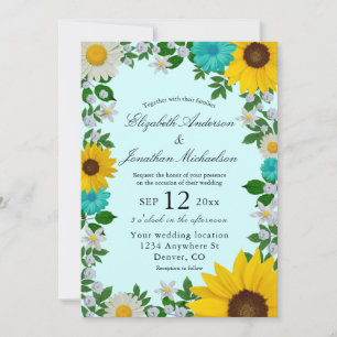 Convites Casamento Floral Rustic Sunflower Daisy