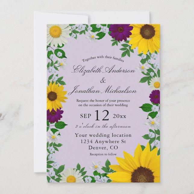 Convites Casamento Floral Rustic Sunflower Daisy (Frente)