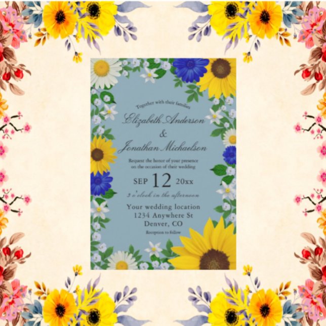 Convites Casamento Floral Rustic Sunflower Daisy (Criador carregado)