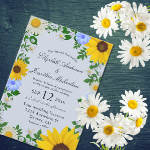 Convites Casamento Floral Rustic Sunflower Daisy