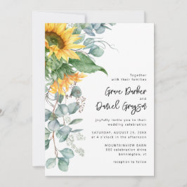 Convites Casamento Floral Rustic Sunflower Eucalyptus
