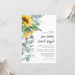 Convites Casamento Floral Rustic Sunflower Eucalyptus