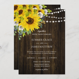 Convites Casamento Floral Rustic Sunflower Ivory 