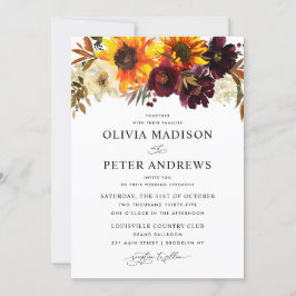 Convites Casamento Floral Rustic Sunflower Rosa Burgundy Fa