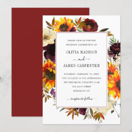 Convites Casamento Floral Rustic Sunflower Rosa Burgundy Fa