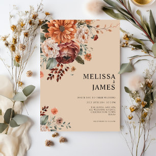 Convites Casamento Floral Rustic Terracotta Boho