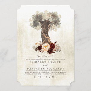 Convites Casamento Floral Rustic Vintage Tree Burgundy