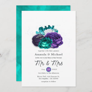 Convites Casamento Floral Rustic Violet e Turquoise