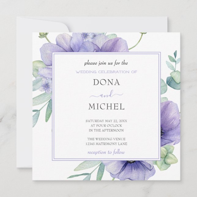 Convites Casamento Floral Rustic Violet Summer (Frente)