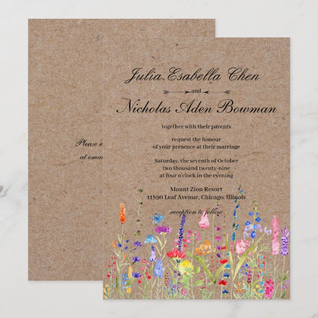 Convites Casamento Floral Rustic Watercolor (Frente/Verso)