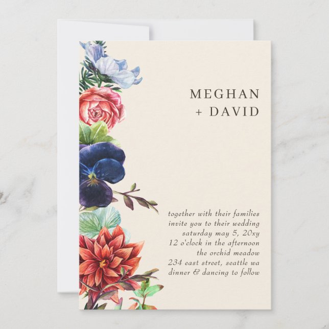 Convites Casamento Floral Rustic Watercolor Blooms (Frente)