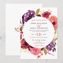 Convites Casamento Floral Rustic Watercolor Pink e Purple