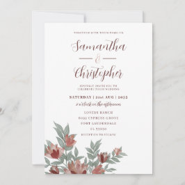 Convites Casamento Floral Rustic Watercolor Terracotta