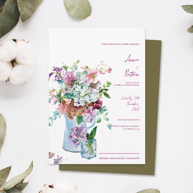 Convites Casamento Floral Rustic Wildflower (Rustic Wildflower Watercolor Floral Wedding Invitation)