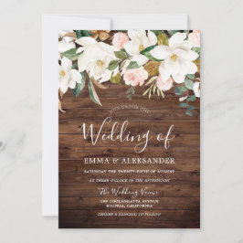 Convites Casamento Floral Rustic Wood Blush & White