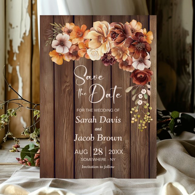 Convites Casamento Floral Rustic Wood Salve a Data (Criador carregado)
