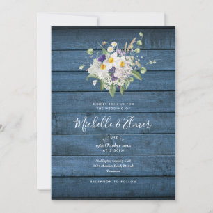 Convites Casamento Floral Rústico Azul de Campo