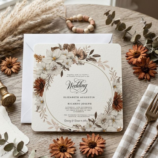 Convites Casamento Floral Rústico Boho (Criador carregado)